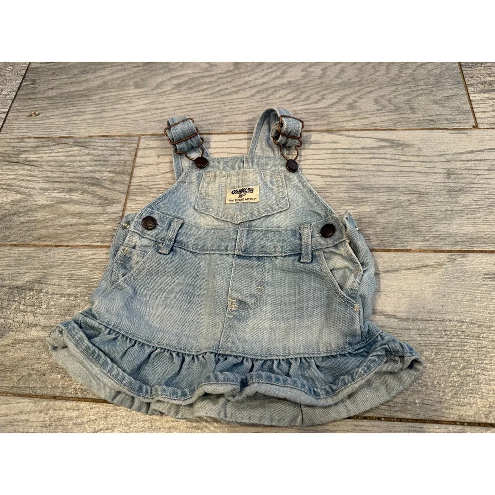 OshKosh B'gosh Baby Girls Denim Overalls Dress Ruffle Skirt 6 Months Bibs Jeans